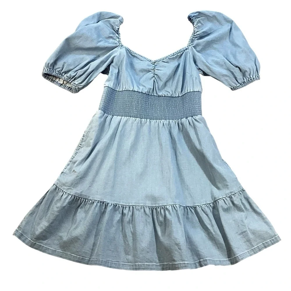 Bar III Chambray Smocked‎ Waist Mini Dress Size Small Style 100124222